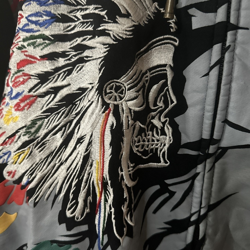 Vintage Exa Unlimited Indian Head Hoodie Black Jacket Coat Y2K Boho Indie - Picture 2 of 10